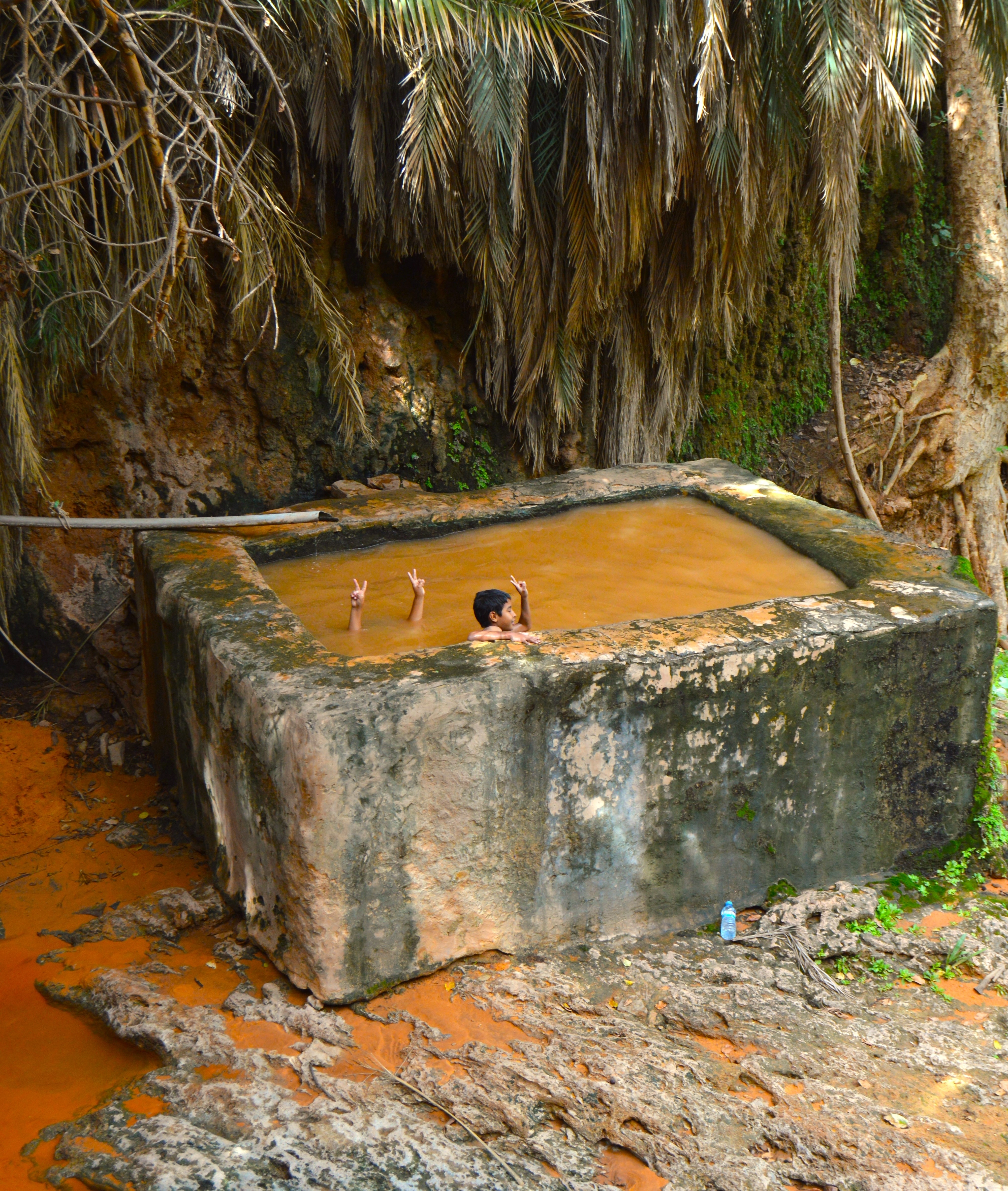 Niños bañándose en una piscina del Oasis de Terjit